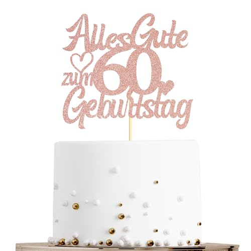 Sumerk Tortenaufsatz zum 60. Geburtstag in Roségold mit Glitzer, Doppelseitige Glitzer Tortendekoration zum 60. Geburtstag – 1 Stück von Sumerk