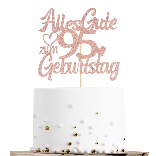Sumerk Tortenaufsatz zum 95. Geburtstag in Roségold mit Glitzer, Doppelseitige Glitzer Tortendekoration zum 95. Geburtstag – 1 Stück von Sumerk