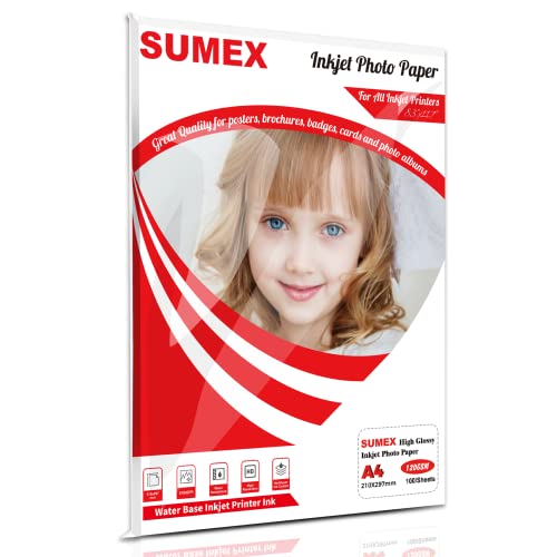 Sumex 100 x A4 Inkjet Premium Fotopapier 120g Hochglänzend, Sofort Trocken und Wasserfest Sumex 100 x A4 Inkjet Premium Fotopapier 120g Hochglänzend, Sofort Trocken und Wasserfest von Sumex