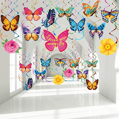 30 Stück Schmetterling Blumen Hängende Wirbel Dekorationen Sommer Schmetterling Blumen Baby Shower Folie Decke Luftschlangen für Frauen Kinder Muttertag 1. Geburtstag Party (Elegant) von Sumind