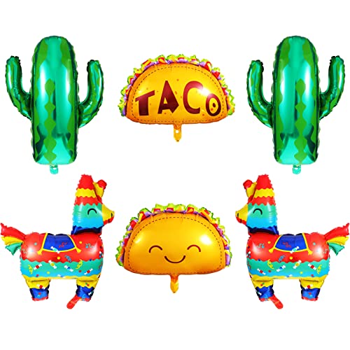6 Stücke Mexikanisch Fiesta Thema Party Luftballons Mexikanisch Taco Lama Kaktus Jumbo Folien Ballons Mexikanisch Fiesta Dekoration für Cinco De Mayo Taco Luau Party Geburtstag von Sumind
