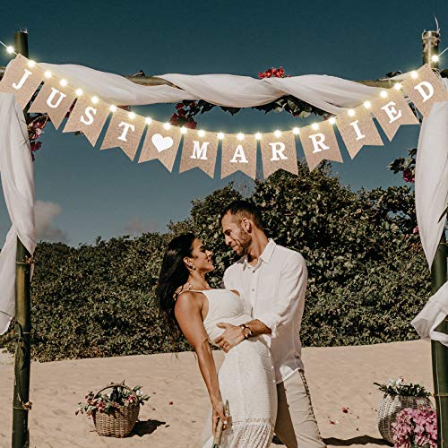 Just Married Sackleinen Banner, Hochzeit Ammer Banner mit LED Fee Lichterkette 8 Flackern Modus, Hängendes Zeichen Girlande Wimpel Foto Stand Requisiten für Braut Shower Hochzeit Just Married Sackleinen Banner, Hochzeit Ammer Banner mit LED Fee Lichterkette 8 Flackern Modus, Hängendes Zeichen Girlande Wimpel Foto Stand Requisiten für Braut Shower Hochzeit von Sumind