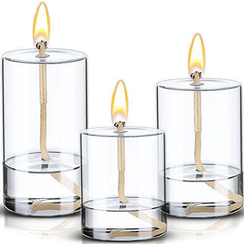Sumind 3 Stück transparente leere Glaskerzen-Gläser, nachfüllbare Öl-Kerzen-Behälter, Öl-Kerzen-Gefäße, flüssige Kerzenhalter, 3 Größen, Baumwolldocht und Halter im Lieferumfang enthalten von Sumind