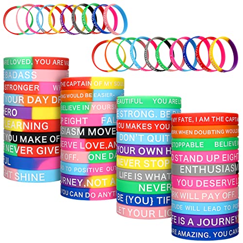 Sumind Motivierende Gummi-Armbänder für Erwachsene, Silikon, inspirierende Armbänder, großes Zitat, bunt, Stretch-Armbänder, Geschenk für Studenten, 20 Stile (stilvolle Farben), 100 Stück von Sumind