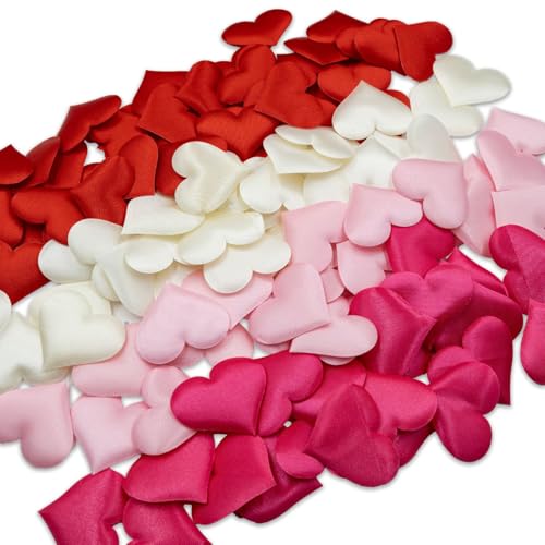 Summer-Ray 400 Stück 35 mm gepolsterte Satin-Herzen Konfetti Dekoration für Hochzeit, Valentinstag Dekoration (Weiß, Rot, Babyrosa, Hot Pink) von Summer-Ray.com