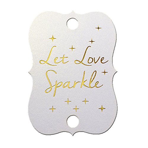 Summer-Ray 50 Etiketten für Wunderkerzen, schimmernde weiße Goldfolie, heiß gedruckt, Hochzeit, Aufschrift: „Let Love Sparkle“ von Summer-Ray.com