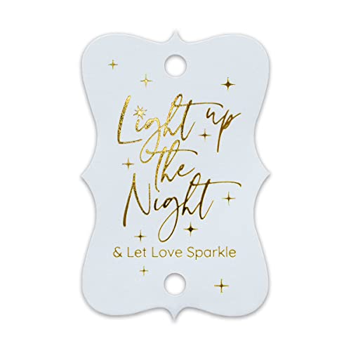 Summer-Ray 50 Wunderkerzenanhänger aus Goldfolie für Hochzeiten, mit Aufschrift "Light up The Night & Let Love Sparkle" von Summer-Ray.com