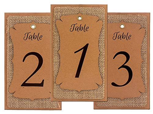 Summer-Ray Handgefertigte Tischnummern, Kraft-Burlap-Kraft, dreilagig, Weinflasche, Tischnummer, Hängeschilder für rustikale Hochzeiten (Nummer 1 bis 15) von Summer-Ray.com