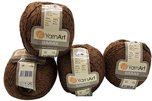 YarnArt Summer 4 x 100 gramm Wolle für Stricken und Häkeln, 70% merzerisierter Baumwolle und 30% Viskose (braun 49) von Summer