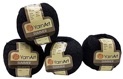 YarnArt Summer 4 x 100 gramm Wolle für Stricken und Häkeln, 70% merzerisierter Baumwolle und 30% Viskose (schwarz 17) von Summer
