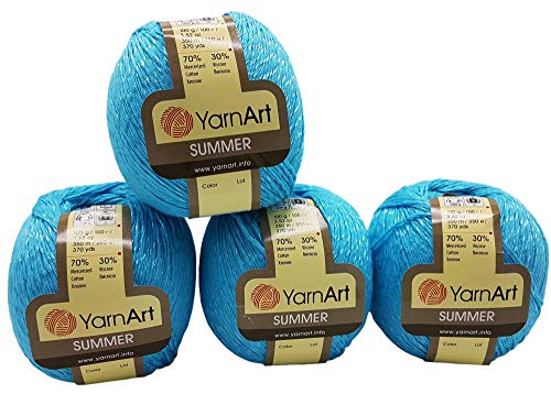 YarnArt Summer 4 x 100 gramm Wolle für Stricken und Häkeln, 70% merzerisierter Baumwolle und 30% Viskose (türkis 33) von Summer