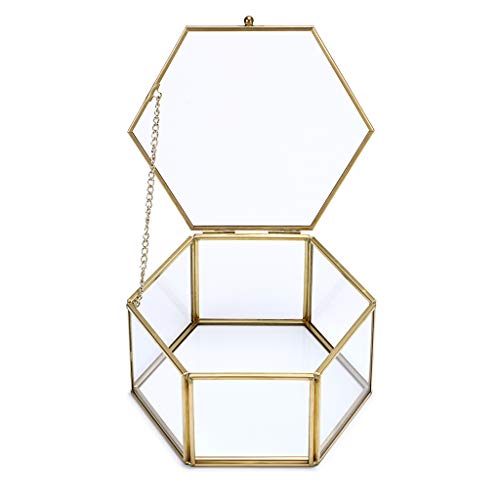 Sumnacon Schmuckschatulle aus Metall und Glas Schmuckbox, Schmukkiste,Schmuckkoffer, für Schmuck von Damen, Sechseckig (Golden,Groß) von SUMNACON
