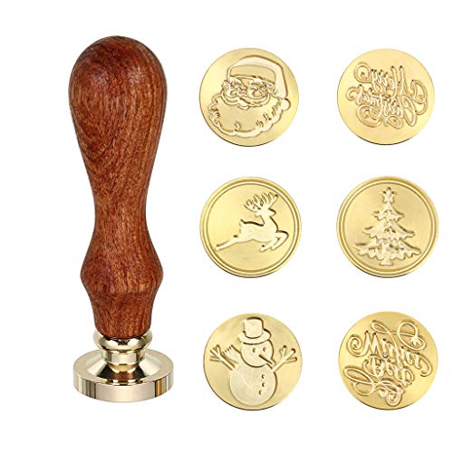 Sumnacon 6 Stück Siegelstempel für Siegelwachsstempel und 1 Griff aus Holz für Karten, Briefe, Einladungen, Box (Weihnachtsthema) von Sumnaconfr