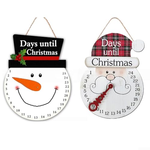2 x Weihnachts-Countdown-Kalender aus Holz mit Weihnachtsmann zum Aufhängen, Advents-Design für Feiertage, saisonale Anzeige (2) von Sumsoctober