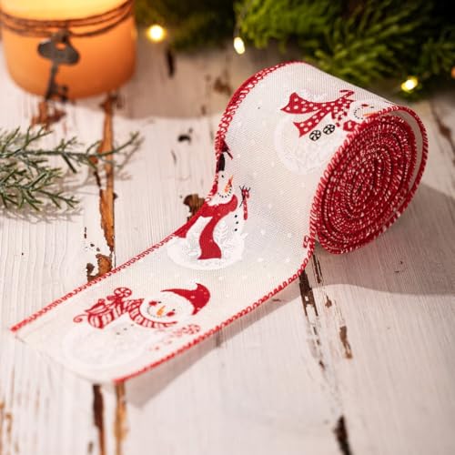 Bedrucktes Weihnachtsband für den Einsatz in Blumengirlanden, Kränzen und Baumdekorationen, hergestellt aus Leinen und Draht, um Formbeständigkeit und lebendige Farben (weiß) von Sumsoctober