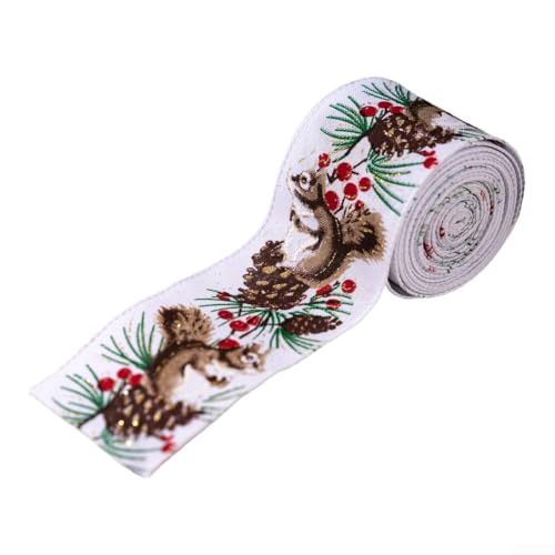 Drahtgebundenes Leinenband für Urlaubsdekoration, perfekt für Weihnachtsbaum-Verzierung, Verpackung, Kranzherstellung und saisonales Basteln (Eichhörnchen-Stil) von Sumsoctober