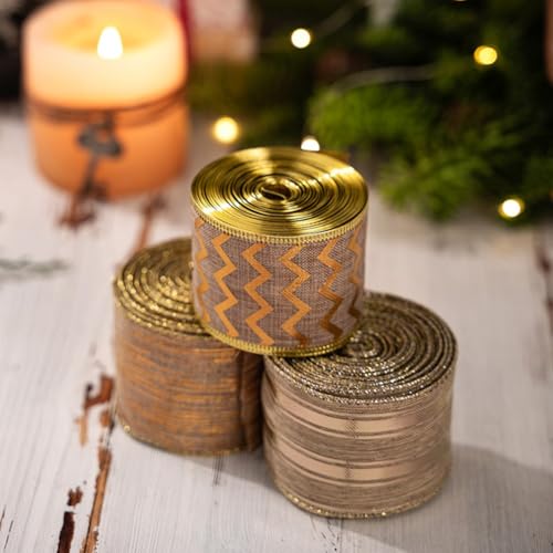 Festliches Leinen- und Drahtband für Weihnachtskränze und Baumschmuck, für Blumengirlanden, Tischdekoration und Feiertagskreationen (C) von Sumsoctober
