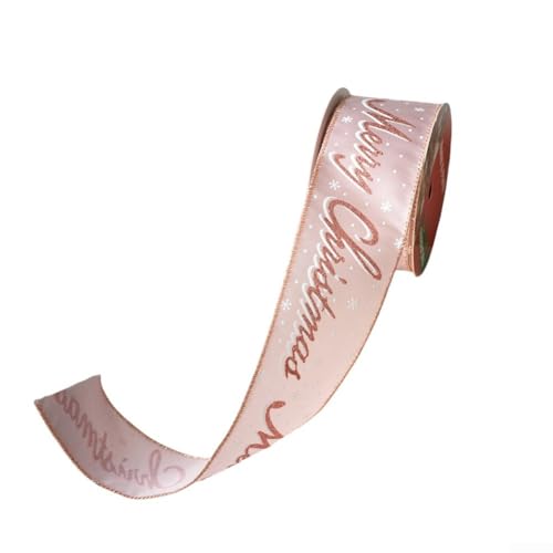 Sumsoctober Drahtgebundenes Samtband mit Glitzer und Weihnachtsschrift zum Dekorieren von Bäumen, Kränzen und Girlanden während der Weihnachtszeit, 9,1 m (Rosa) von Sumsoctober