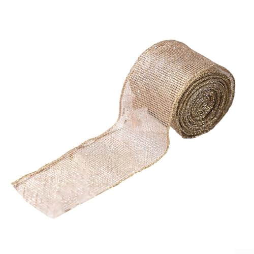 Weihnachtsbandrolle für Weihnachten, Bastelarbeiten, Geschenkdekoration, mit Leinen und Draht für Langlebigkeit (Gold) von Sumsoctober