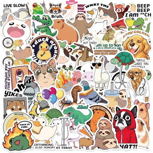 50 Stück Aufkleber wasserfeste Vintage Vinyl Stickers Sticker für Stamm Wasserflaschen Scrapbooking Laptops Handyhüllen Teenager-Mädchen Fanny Animals von Sun Awesome