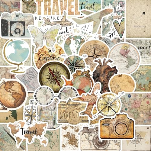 50 Stück Aufkleber wasserfeste Vintage Vinyl Stickers Sticker für Stamm Wasserflaschen Scrapbooking Laptops Handyhüllen Teenager-Mädchen treval Clock von Sun Awesome