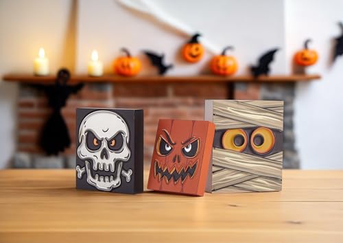 Halloween-Dekorationen für den Innenbereich – Halloween-Dekor/Geister-Dekoration, 3 Stück Holz-Geister-Halloween-Schilder für Tisch, Schreibtisch, abgestuftes Tablett, Kaminsims – gruselige Halloween-Dekorationen für den Innenbereich – Halloween-Dekor/Geister-Dekoration, 3 Stück Holz-Geister-Halloween-Schilder für Tisch, Schreibtisch, abgestuftes Tablett, Kaminsims – gruselige von SunArtHome