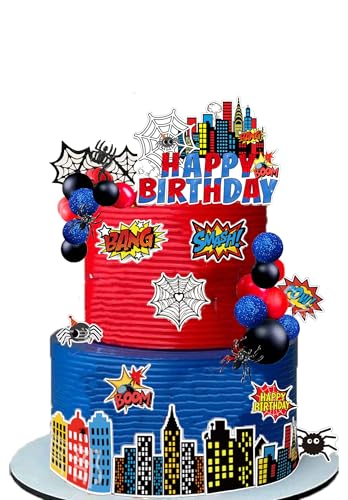 SunAurora 36 Stück Superhero Kuchen Tortendeko, Superhelden Themen Kuchen Deko, Spider Cake Decor für Jungen und Mädchen Geburtstagsparty,Superhero Party, Halloween Party Dekoration von SunAurora