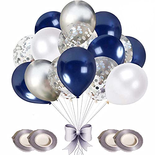SunAurora Luftballons Blau Silber,50 Stück 12 Zoll,Luftballons Marineblau,Luftballons Silber Metallic, Luftballons Weiß und Luftballons Konfetti Silber für Party Deko,Baby Shower (Silber) von SunAurora