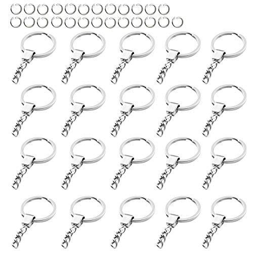25 Stück Schlüsselanhänger Ringe 30 mm Durchmesser Schlüsselringe mit Kette für Schlüssel DIY Bastelprojekte Keychain Ring(Silber) von SunF