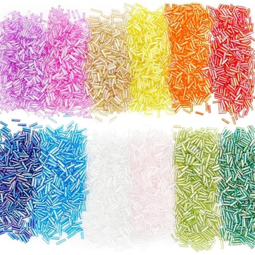 12 Beutel Stiftperlen, 12 Farben, 2 x 7 mm, leuchtende Glasröhrenperlen für die Schmuckherstellung, DIY-Bastelarbeiten, Glasstiftperlen, Glasröhrenperlen, Röhrenperlen von SunaOmni