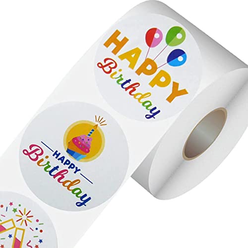 Alles Gute Zum Geburtstag Aufkleber Rolle 1,5" Runde Wasserdichte Geburtstagsaufkleber Etiketten 500 Stück Selbstklebende Alles Gute Zum Geburtstag Etiketten Für Babyparty Zuhause Schule Klassenzimmer von SunaOmni