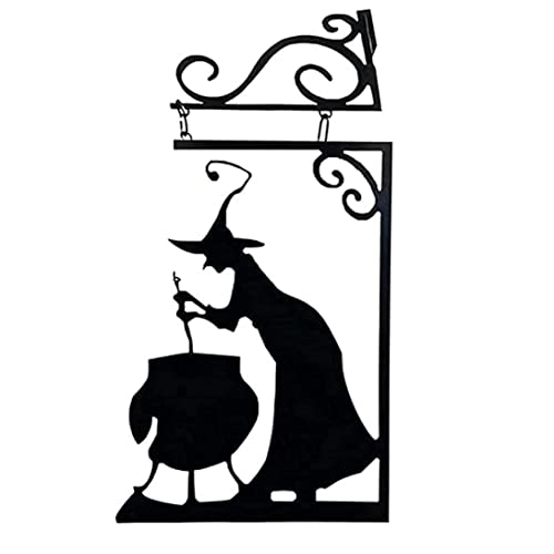 Halloween Corner Witches Black Cauldron Signs, Mysterious Witch Statue Doorframe Door Decoration, Halloween Scary Hanging Metal Wall Sign, for Front Yard Garden Party Decor von SunaOmni