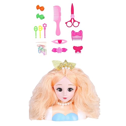 SunaOmni Kinder-Frisierkopf-Puppe, Mädchen, Friseur-Styling-Make-up-Puppenkopf-Zubehör, 12-teiliges Kinder-Frisier-Make-up-Puppen-Puppenkopf zum Haarstyling, Styling-Kopf-Puppe für Mädchen von SunaOmni