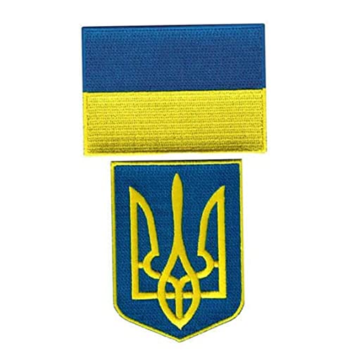 SunaOmni Ukrainische Flagge Und Tryzub Ukrainisches Wappen Schild Stickerei Patch Set Gestickter Moral Dreizack Klettverschluss Aufnäher Rucksack Jacke Mütze Uniform Mantel Hut von SunaOmni