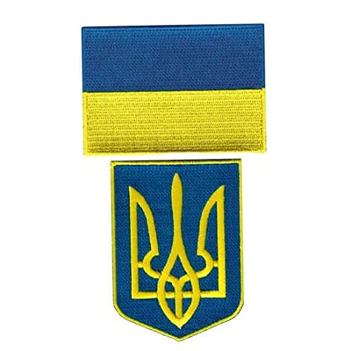 Ukraine Flagge und Tryzub Ukrainisches Wappen Schild Stickerei Patch Set Bestickt Moral Klettverschluss Nähen auf Rucksack Kappe Uniform Mantel Hut von SunaOmni
