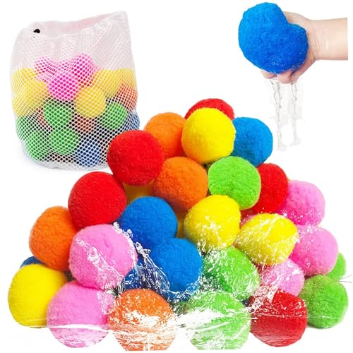 Wiederverwendbare Wasserbälle, 50 Stück, 6 Farben, saugfähiger Wasserball, 5, 1 cm, PP-Baumwolle, Poolspielzeug, interaktiv, weich, kinderfreundlich, Sommerspielzeug für Werkzeug, Bad, Outdoor, Wa von SunaOmni
