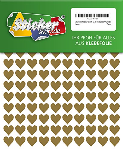 260 Klebeherzen, 15 mm, gold, aus PVC Folie, wetterfest, Herz Sticker Aufkleber von WP Sticker