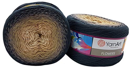 YarnArt Flowers 500 Gramm Bobbel Wolle Farbverlauf, 55% Baumwolle, Bobble Strickwolle Mehrfarbig (grau beige 297) von Yarn Art Flowers