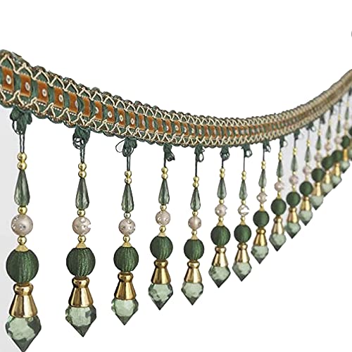 Sunbe Shines Fransenborte mit langen Perlen und Quasten, für Vorhänge, Dekoration, 2,7 m (grün) von Sunbe Shines