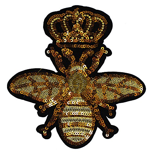 2 x goldene Pailletten-Krone, Biene, Stoffflicken, Abzeichen, geprägtes Motiv, Applikation, zum Aufbügeln auf Kleidung, dekoriertes Nähzubehör 2 x goldene Pailletten-Krone, Biene, Stoffflicken, Abzeichen, geprägtes Motiv, Applikation, zum Aufbügeln auf Kleidung, dekoriertes Nähzubehör von Sunbe shine