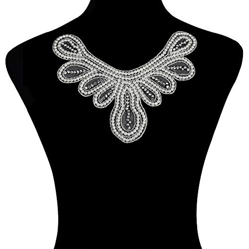 Sunbe shine Handgefertigte Perlenkristall-Halsbandapplikation für Damen, Spitzen-Perlenbesatz, Wege, 1 Stück von Sunbe shine