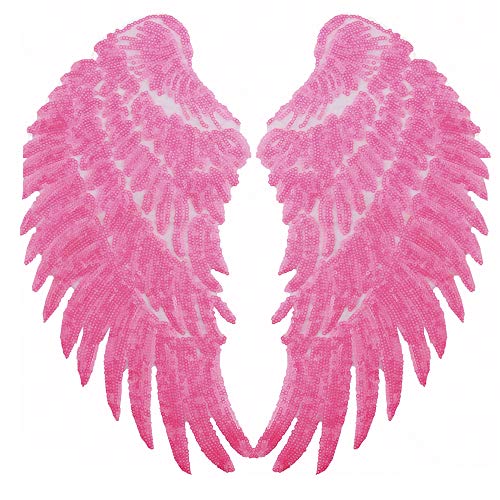 1 Paar Pailletten Engelsflügel DIY bestickte Bügelbilder Motiv Applikation für Kleidung Dekoration (Hot Pink) von Sunbe