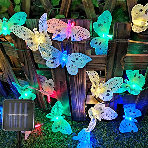 Sunboia Solar Schmetterling Lichterkette Außen Solar Deko Beleuchtung 20LED Wasserdicht LED Solar Dekorative Lichter für Garten Terrasse Hof Bäume Innen & Außen von Sunboia