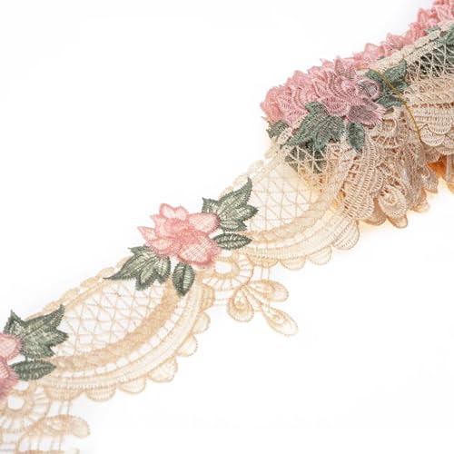 13,7 m Stickerei-Spitzenborte, florales Spitzendesign, Band zum Nähen für DIY, handgefertigt, Nähen, Kleid, Vorhänge, Bordüre, Dekoration (Beige, 13,7 m) von Sunch Craft