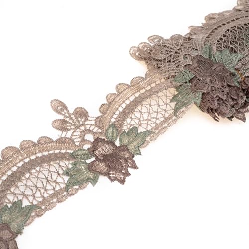 13,7 m Stickerei-Spitzenborte, florales Spitzendesign, Band zum Nähen für DIY, handgefertigt, Nähen, Kleid, Vorhänge, Bordüre, Dekoration (braun, 13,7 m) von Sunch Craft