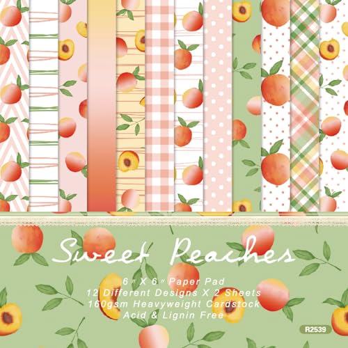 24 Blatt 15,2 x 15,2 cm Obstmuster-Scrapbook-Papier, einseitiger Karton für DIY-Fotoalbum, Kartenherstellung, dekoratives Papier (Pfirsich) von Sunch Craft
