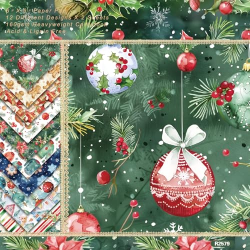 24 Blatt 15,2 x 15,2 cm Weihnachts-Scrapbook-Papier, niedliches Muster, einseitiger Karton für selbstgemachte Kartenherstellung, dekoratives Papier (R2579) von Sunch Craft