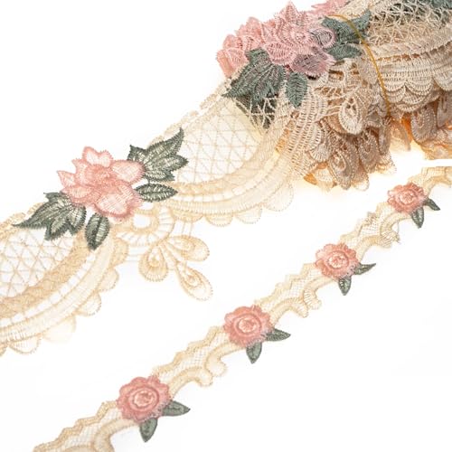 27,7 m Stickerei-Spitzenborte, florales Spitzendesign, Band zum Nähen für DIY, handgefertigt, Nähen, Kleid, Vorhänge, Bordüre, Dekoration (Beige, 27,7 m) von Sunch Craft