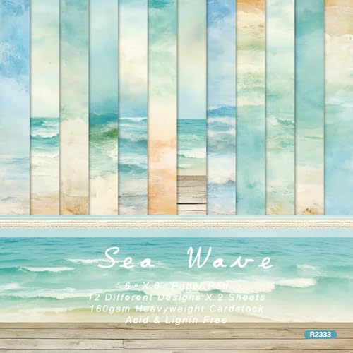 Sunch Craft 24 Blatt 15,2 x 15,2 cm Sea Wave Sky Scrapbook Papier blau Themed einseitiger Karton für Scrapbooking Journal (Meereswelle) von Sunch Craft