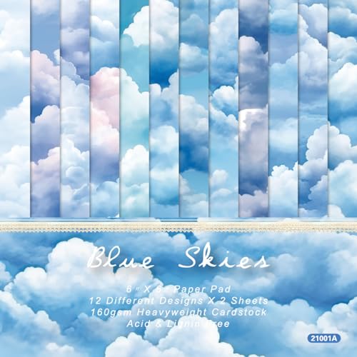 Sunch Craft 24 Blatt 15,2 x 15,2 cm Sea Wave Sky Scrapbook Papier blau Themed einseitiger Karton für Scrapbooking Journal (blauer Himmel) von Sunch Craft